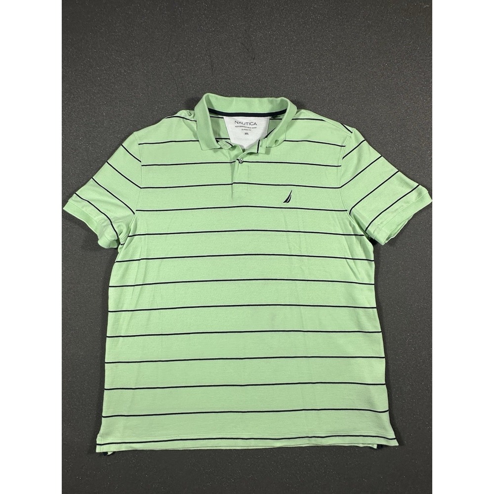 Men's Nautica Performance Deck Classic Fit Green Striped Polo XXL